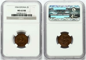 Estonia 2 Senti 1934 NGC MS 62 RB