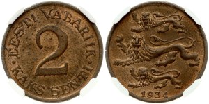 Estonia 2 Senti 1934 NGC MS 62 RB