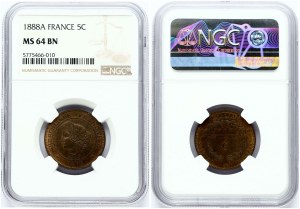 France 5 Centimes 1888 A NGC MS 64 BN TOP POP