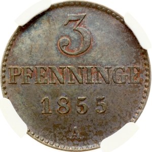 Germany Mecklenburg-Schwerin 3 Pfennige 1855 A NGC MS 63 BN