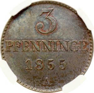 Germany Mecklenburg-Schwerin 3 Pfennige 1855 A NGC MS 63 BN