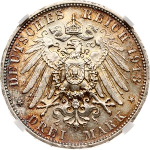 Germany Saxony 3 Mark 1913 E Battle of Leipzig NGC MS 64