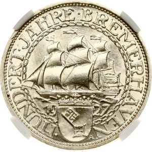 Germany Weimar Republic 3 Reichsmark 1927 A Bremerhaven NGC MS 64