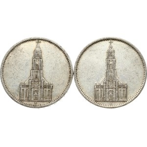 Germany Third Reich 5 Reichsmark 1935 A Potsdam Garrison Church Lot of 2 Coins