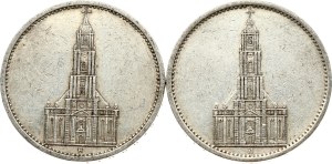 Germany Third Reich 5 Reichsmark 1935 A Potsdam Garrison Church Lot of 2 Coins
