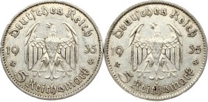 Germany Third Reich 5 Reichsmark 1935 A Potsdam Garrison Church Lot of 2 Coins