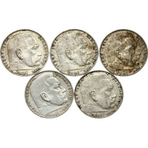 Germany Third Reich 2 Reichsmark (1937-1939) Lot of 5 Coins