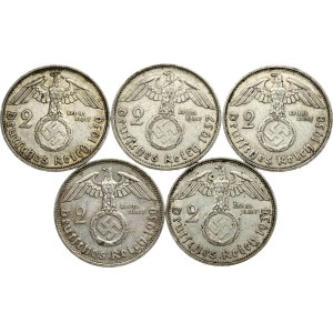 Germany Third Reich 2 Reichsmark (1937-1939) Lot of 5 Coins