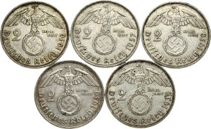 Germany Third Reich 2 Reichsmark (1937-1939) Lot of 5 Coins
