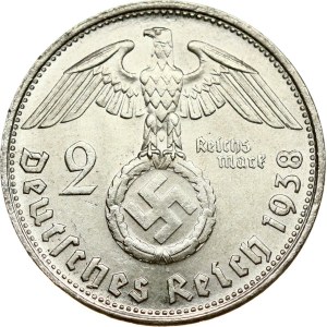 Germany Third Reich 2 Reichsmark 1938 B Hindenburg