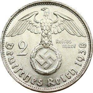 Germany Third Reich 2 Reichsmark 1938 B Hindenburg