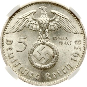 Germany Third Reich 5 Reichsmark 1938 A Hindenburg NGC MS 63