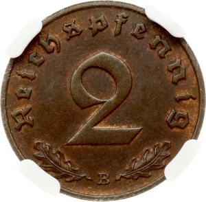 Germany Third Reich 2 Reichspfennig 1938 B NGC MS 63 BN