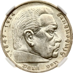 Germany Third Reich 5 Reichsmark 1939 F Hindenburg NGC MS 62