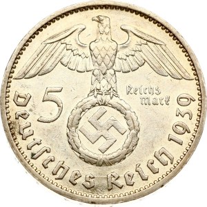 Germany Third Reich 5 Reichsmark 1939 J Hindenburg