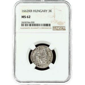 Hungary 3 Kreuzer 1662 KB NGC MS 62