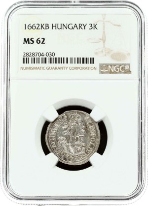 Hungary 3 Kreuzer 1662 KB NGC MS 62