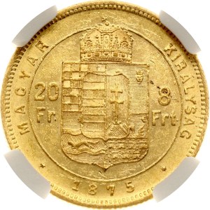 Hungary 20 Francs / 8 Forint 1875 KB NGC AU 58