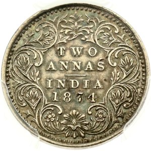 British India 2 Annas 1874 (B) PCGS AU 55
