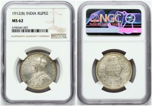 British India 1 Rupee 1912 B NGC MS 62
