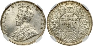 British India 1 Rupee 1912 B NGC MS 62