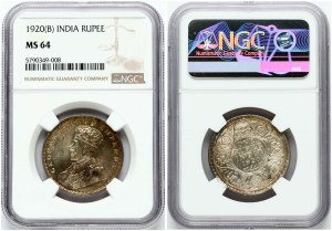 British India 1 Rupee 1920 B NGC MS 64