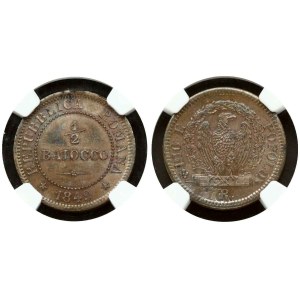 Italy Roman Republic 1/2 Baiocco 1849 R NGC MS 63 BN