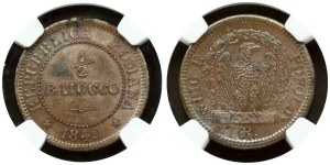 Italy Roman Republic 1/2 Baiocco 1849 R NGC MS 63 BN