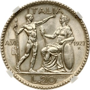 Italy 20 Lire 1927 R NGC UNC Details