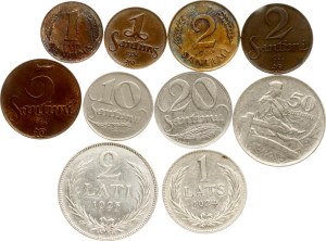 Latvia 1 Santims - 2 Lati 1922-1939 Lot of 10 coins