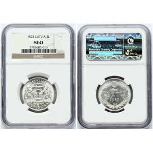 Latvia 2 Lati 1925 NGC MS 63