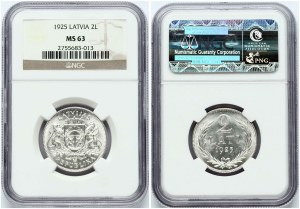 Latvia 2 Lati 1925 NGC MS 63