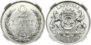 Latvia 2 Lati 1925 NGC MS 63