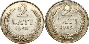 Latvia 2 Lati 1925 & 1926 Lot of 2 coins