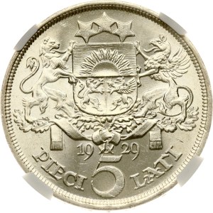 Latvia 5 Lati 1929 NGC MS 63