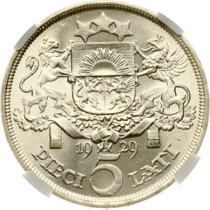 Latvia 5 Lati 1929 NGC MS 63