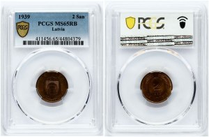 Latvia 2 Santimi 1939 PCGS MS 65 RB MAX GRADE