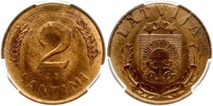Latvia 2 Santimi 1939 PCGS MS 65 RB MAX GRADE