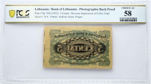 Lithuania 5 Centai ND (1922) Photo Back Reverse Proof PCGS 58 Ch AU