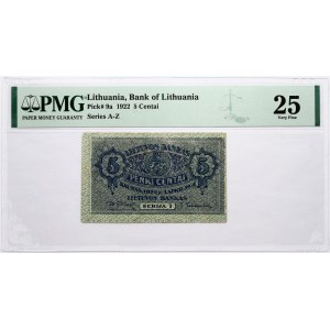 Lithuania 5 Centai 1922 PMG 25 Very Fine