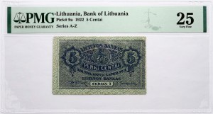 Lithuania 5 Centai 1922 PMG 25 Very Fine