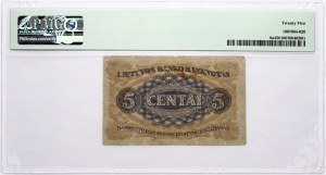 Lithuania 5 Centai 1922 PMG 25 Very Fine