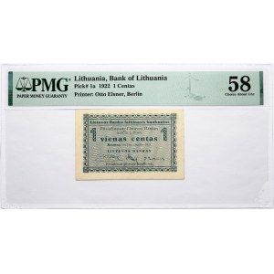 Lithuania 1 Centas 1922 PMG 58 Choice About Unc