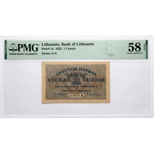 Lithuania 1 Centas 1922 PMG 58 Choice About Unc EPQ