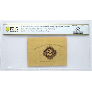 Lithuania 2 Centu ND (1922) Photo Back Proof PCGS 62 UNC
