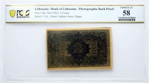 Lithuania 2 Centu ND (1922) Photo Back Proof PCGS 58 CHOICE AU