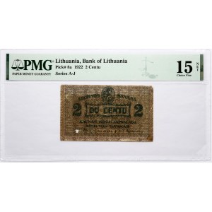 Lithuania 2 Centu 1922 PMG 15 Choice Fine NET