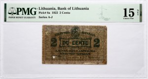 Lithuania 2 Centu 1922 PMG 15 Choice Fine NET