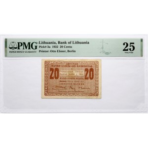 Lithuania 20 Centu 1922PMG 25 Very Fine