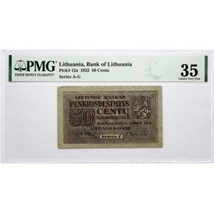 Lithuania 50 Centu 1922 PMG 35 Choice Very Fine